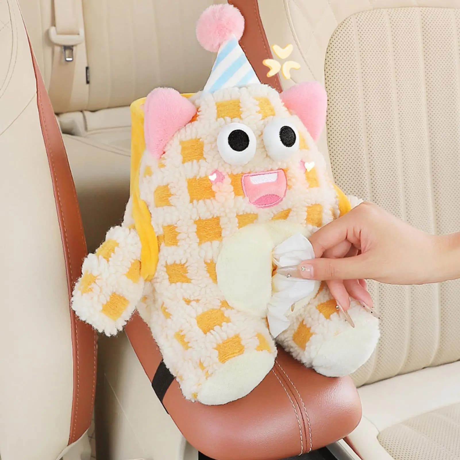 Pattumiera per auto Cartone animato Peluche antiscivolo Pattumiera per cartoni animati Porta fazzoletti in auto per camper SUV Berlina camion Automotive Viaggio su strada