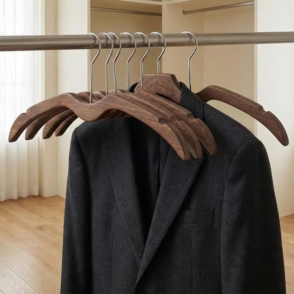 2 Clothes hanger in Short Wood for Protection Spalle, Robusto Salvaspazio, Stendibiancheria Antiscivolo, Organizer Armadio
