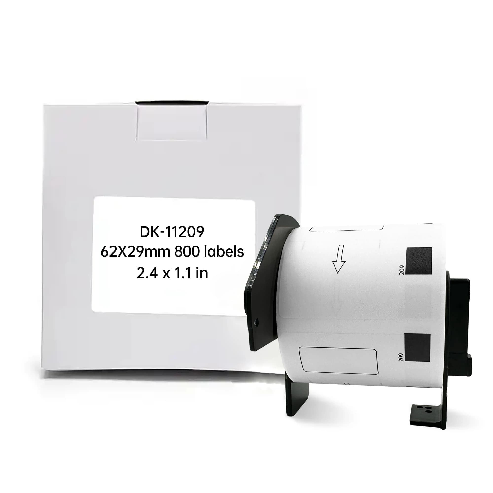 Rotolo di etichette compatibile Brother DK-11209, nero su bianco, 29 mm x 62 mm, 800 etichette/rotolo con cartuccia portaetichette e scatola di carta