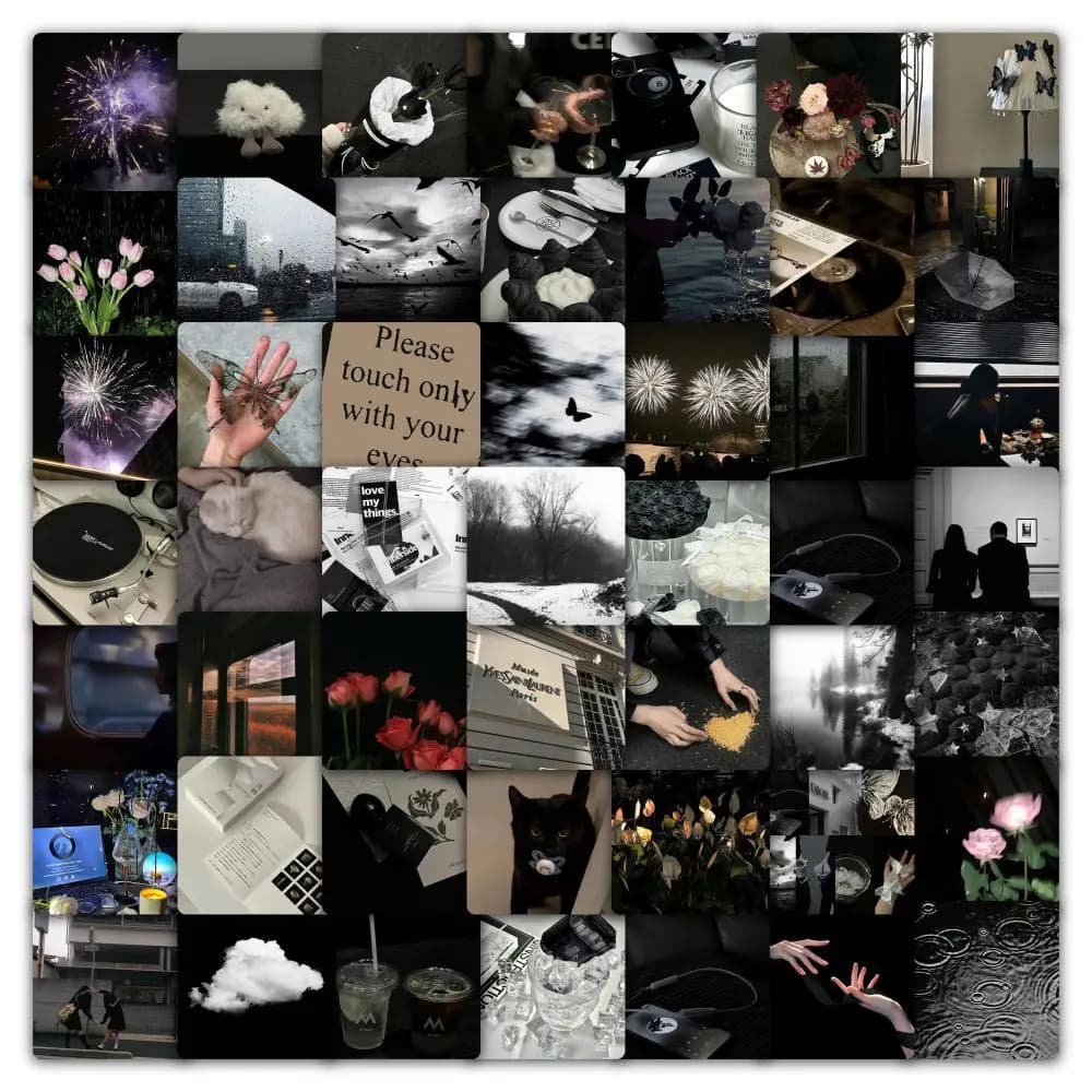 59 stickers Cross-border Instagram-style black-themed planner materials stickers Dark decorative notebook waterproof cut-and-pas