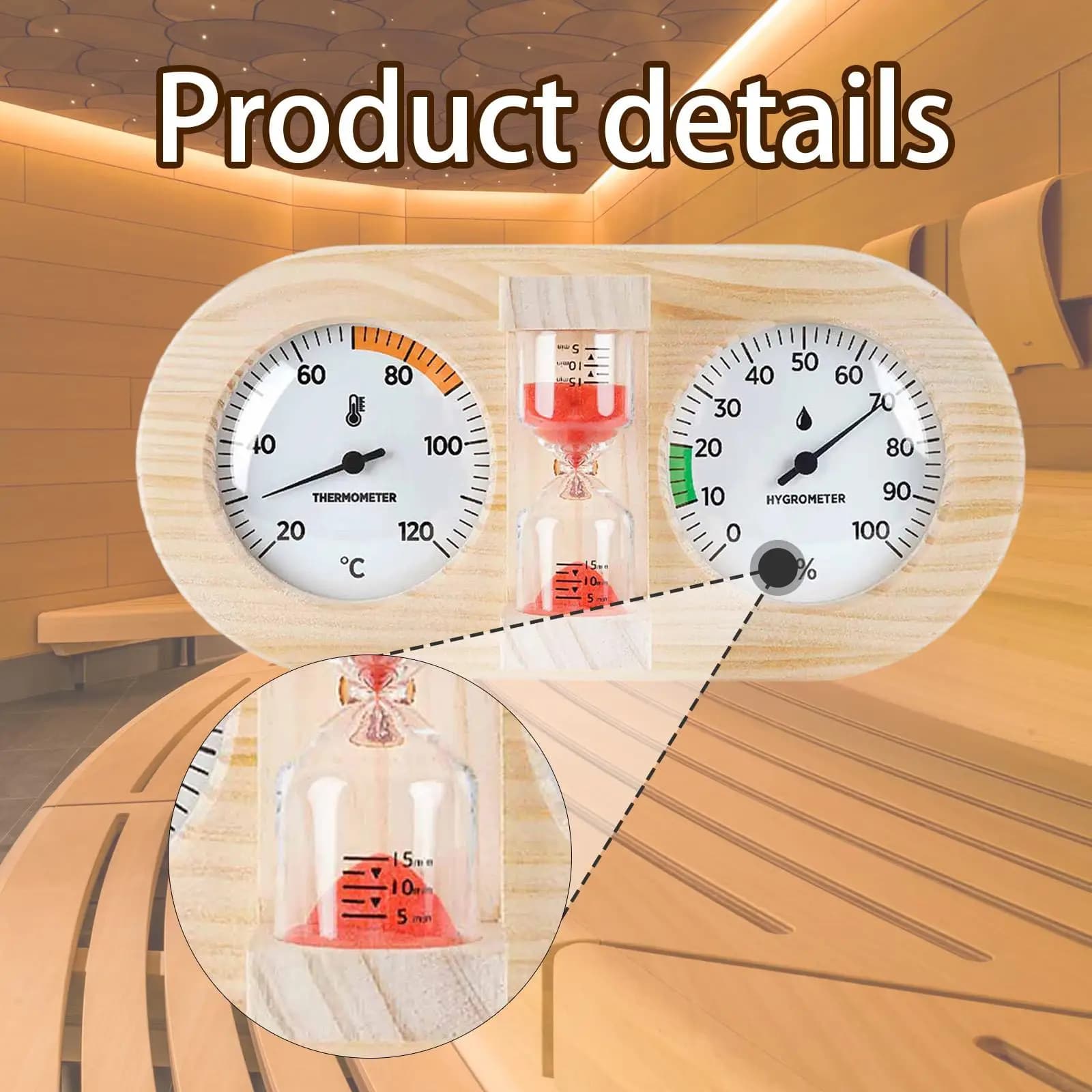 Thermometer, Hygrometer and Timer for Sauna, Thermometer from Parete 3 in 1 for Office, Serra, Casa, Hotel, Interior