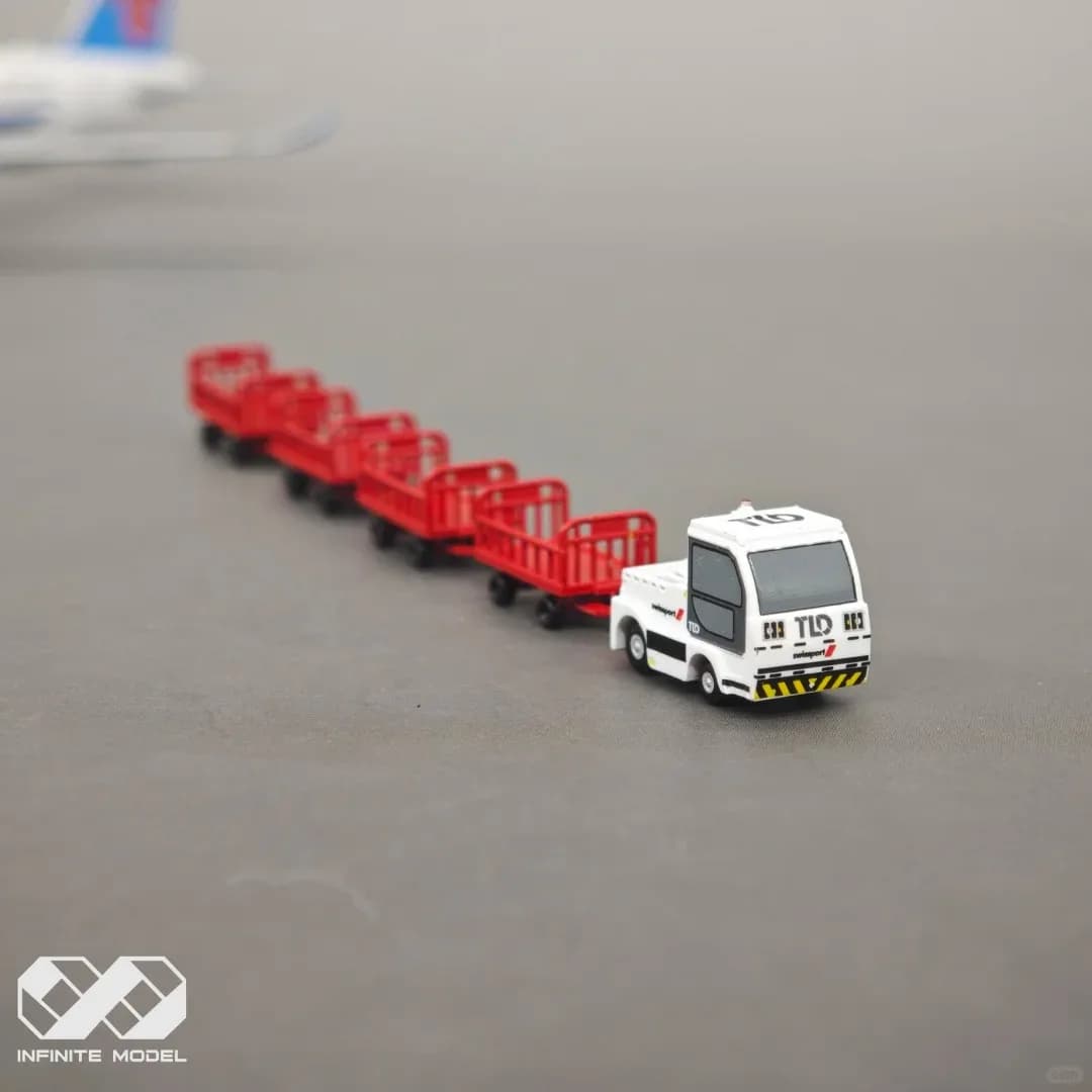 scala 1/200 Servizio aeroporto Bagagli con carrelli Auto Modello finito Versione Modello di auto con sistema di trasporto stampato in 3D