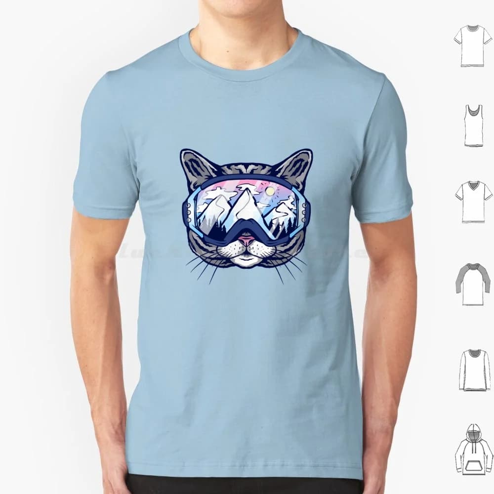 Occhiali da sci per gatti T-shirt da sci di grandi dimensioni 100% cotone Occhiali da sci per gatti per sci Sciatore di montagna Montagne Piste Neve Inverno