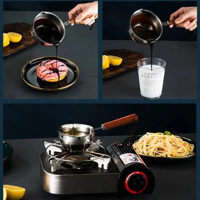 Padella Antiaderente in Acciaio Inox 304 - Pentolino Mini da 120ml, 200ml, 300ml per Zuppe/Latte, Utensile da Cucina con Funzione Anti-Scottatura
