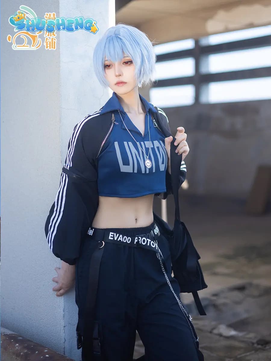 EVA Ayanami Rei Cosplay Costume Men women daily fashionable outerwear pant necklace set Halloween carnival sports style uniform