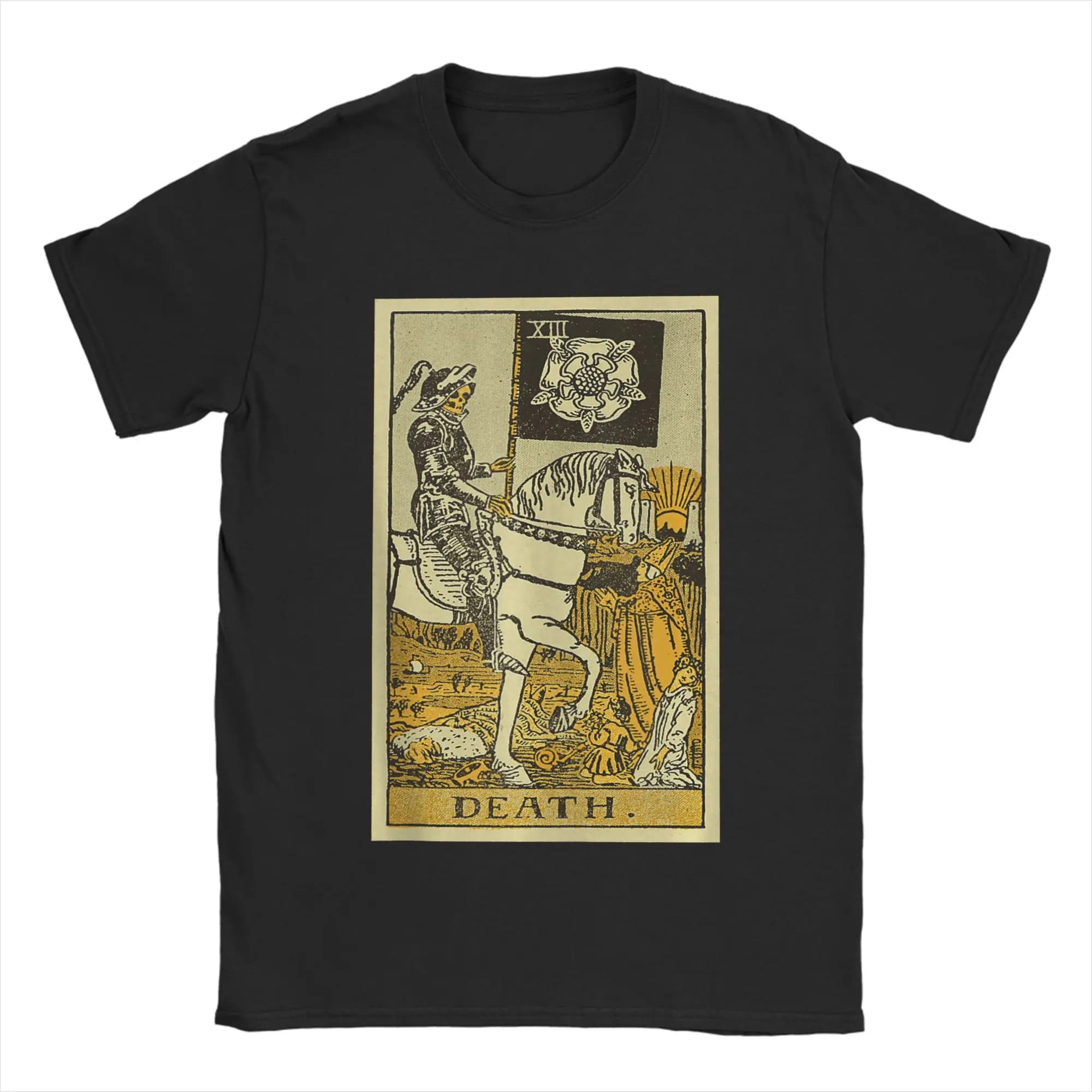 Maglietta vintage in puro cotone con stampa della carta dei Tarocchi della Morte per uomo, T-shirt Y2K da spiaggia, comode magliette hipster, taglie grandi, abbigliamento all'ingrosso