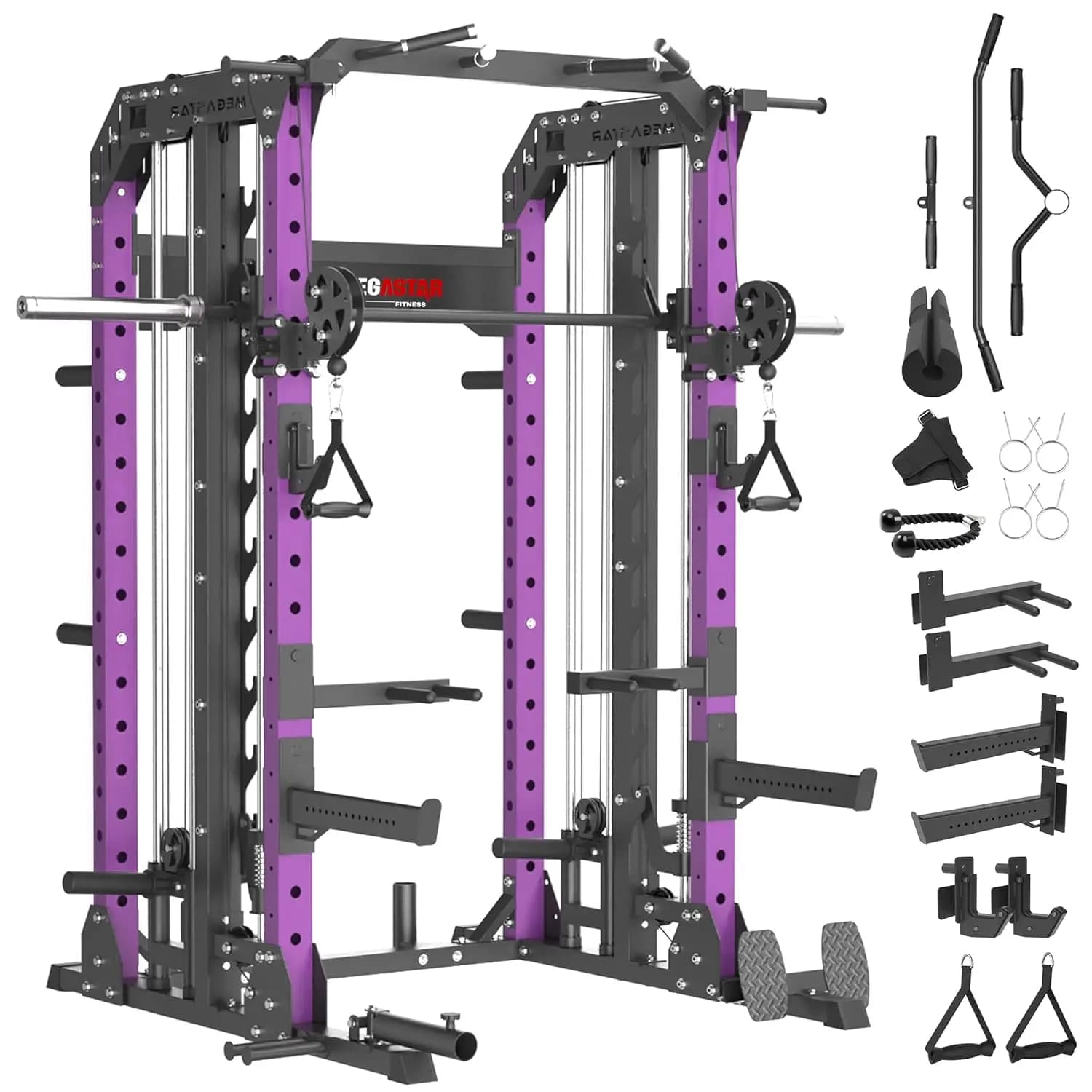Smith Machine, Rack per Squat da 2600 libbre, Gabbia Palestra Domestica 7-in-1 con Barre di Sicurezza Regolabili, Pull-Up e LAT Pulldown, Personalizzabile