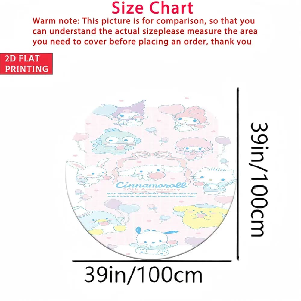 Tappeto Rotondo Morbido per Cameretta Bambini, Stampa Cuore con Personaggi Cinnamoroll & Sanrio, Tappeto Rotondo Piatto 2D Antiscivolo da 100 cm per Neonati