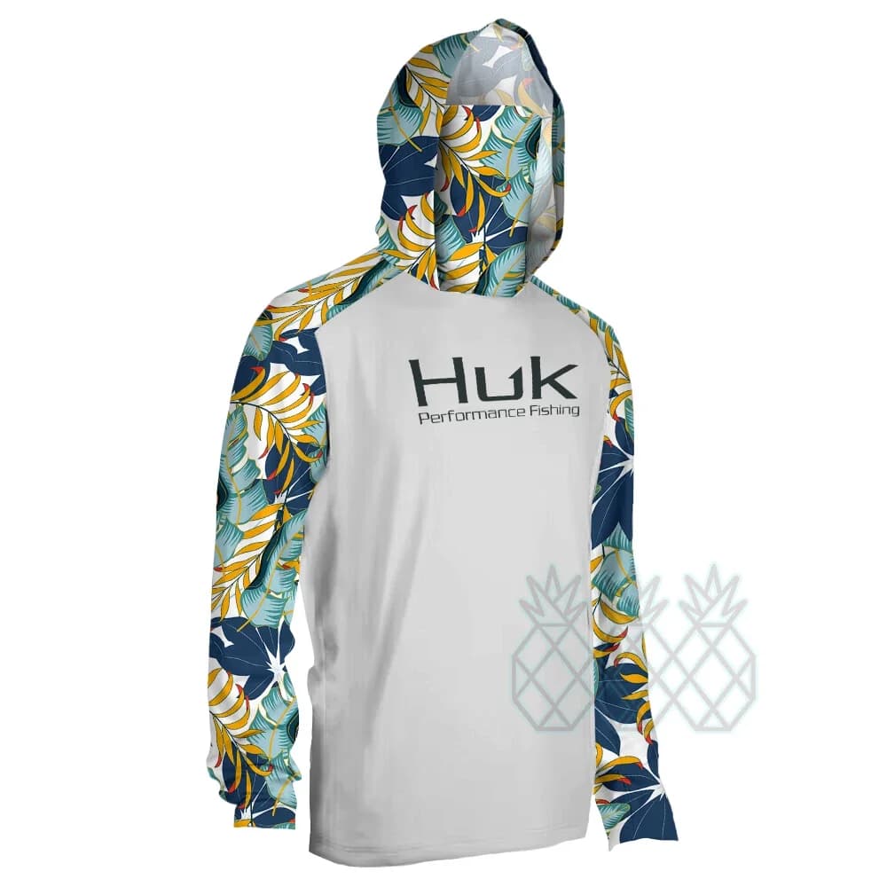 HUK Camicie con cappuccio da pesca a maniche lunghe da uomo con maschera Ghetta con collo UV Top da pesca Abbigliamento da pesca traspirante per prestazioni all'aperto