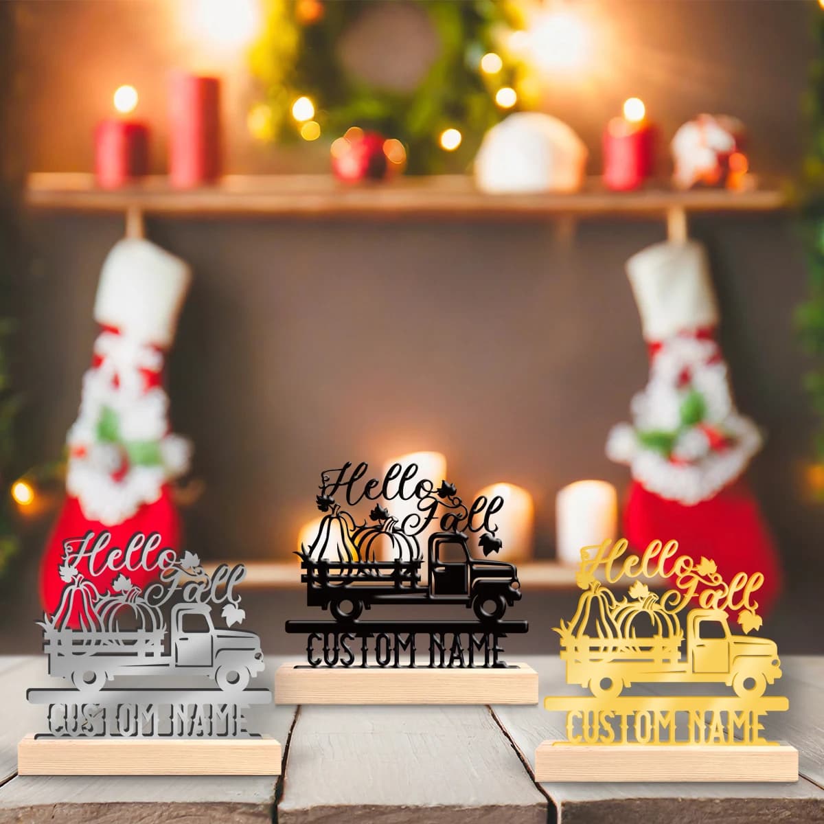 1pc Customized Metal Handicraft Ornaments Custom Content Equipped with Wooden Base Housewarming Gift,Metal Ornament Decoration