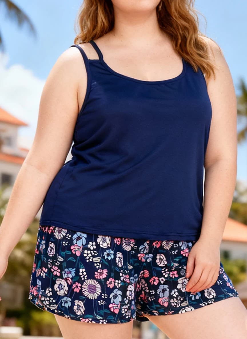 Plus-size Women's Spring Summer Loungewear Set Fresh Floral Print Camisole & Shorts 2-Piece