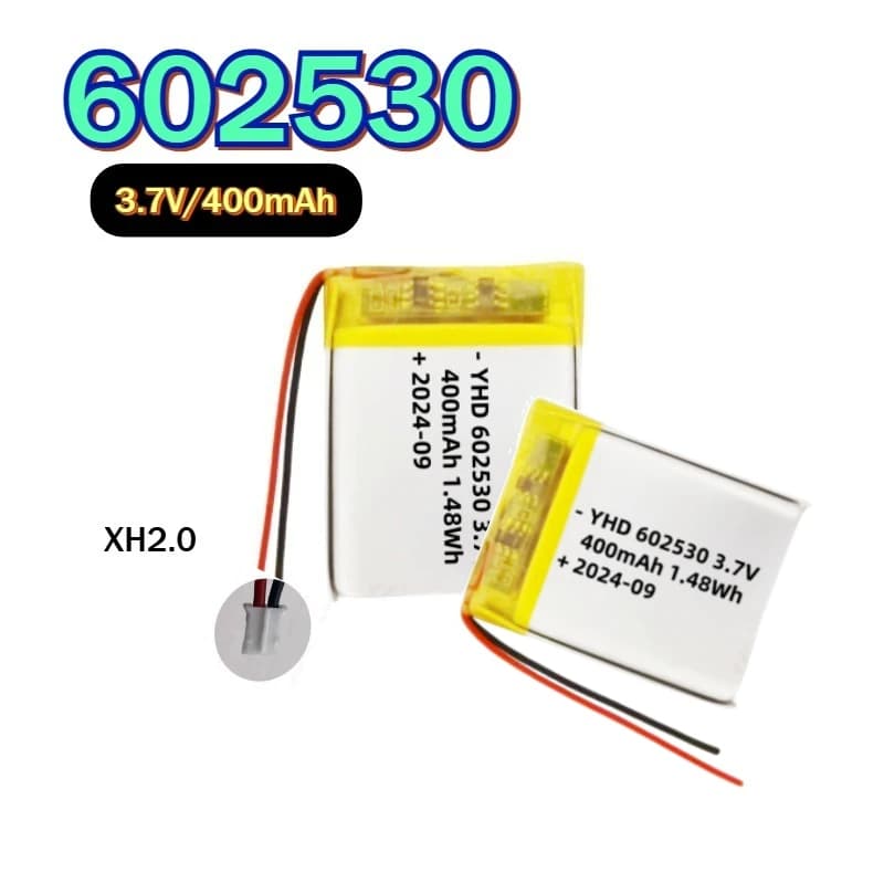 Batteria al Litio Ricaricabile 3.7V 602530 400mAh per Cuffie Bluetooth, Strumenti di Bellezza, Selfie Stick, Spray, Bluetooth ecc.