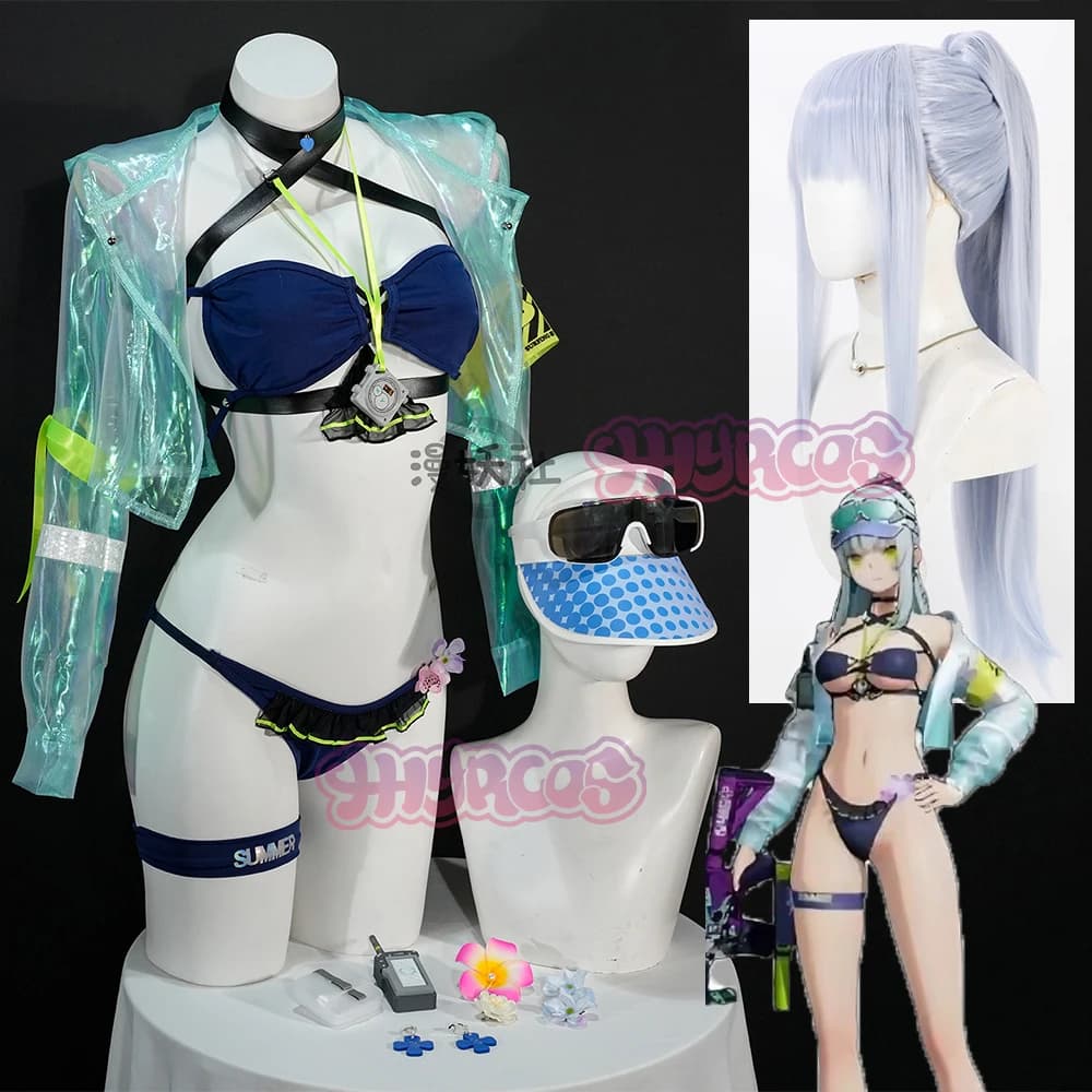Parrucca del costume cosplay di Frontline 2 Klukai da ragazza Costume da bagno bikini con cappello da cappotto Ragazza Klukai HK416 Gioco di ruolo Loli Vestito di Halloween