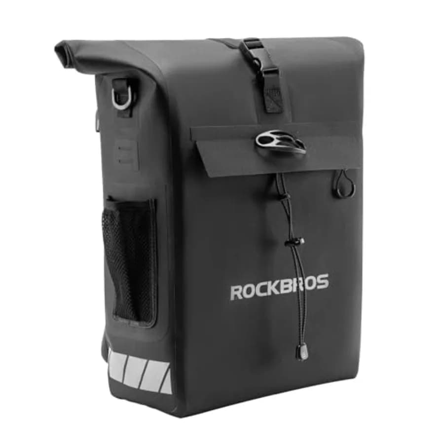 Borse da viaggio per ciclismo, 18L in poliestere impermeabile, nere, con tracolla rimovibile e fibbia per casco per portapacchi posteriore