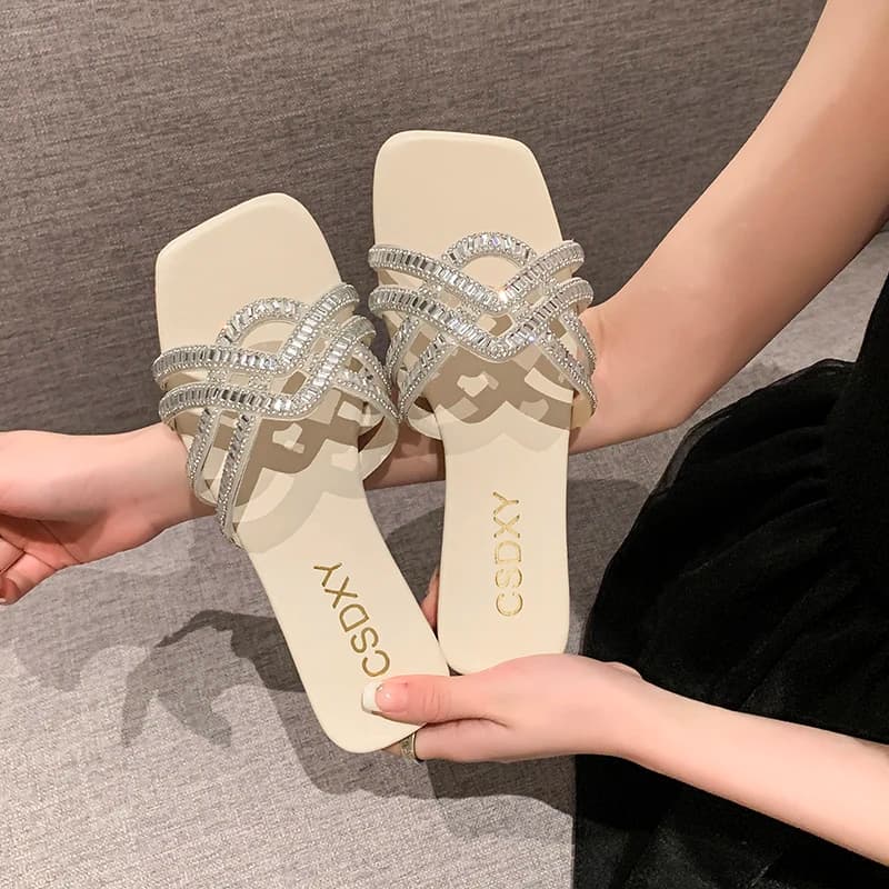 Pantofola da donna di Design di lusso da donna con strass estate piatta all'aperto moda donna pantofole Casual Party Beach infradito