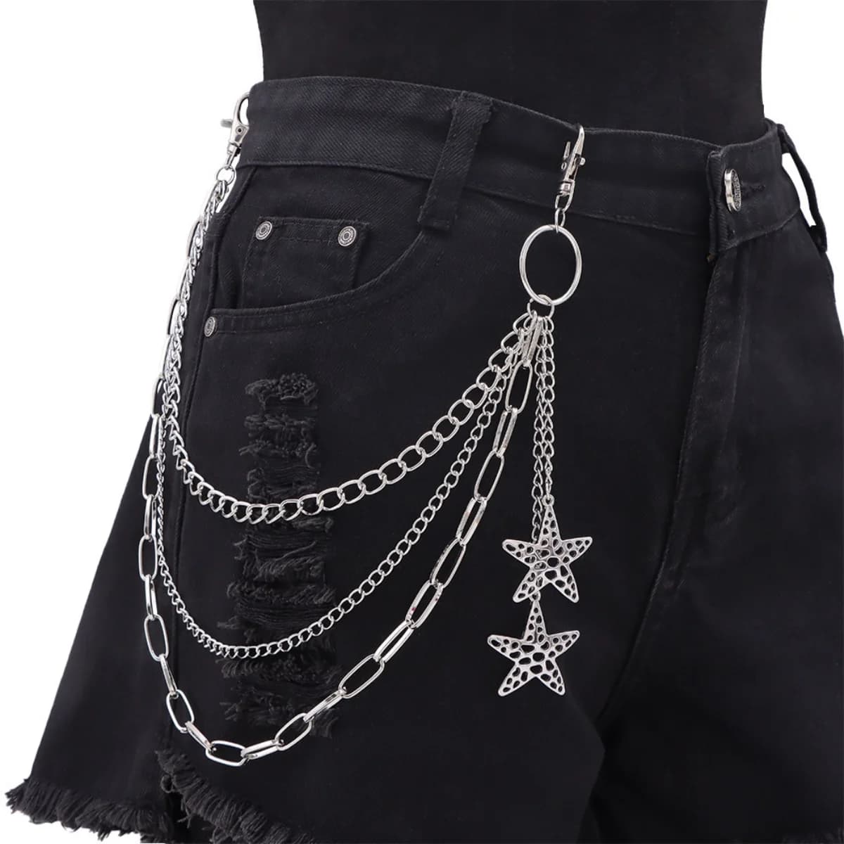 Punk Hollow Starfish Pendant Metal Keychains Chain Women Men Jeans Chain Accessories Rock Goth Pants Chain Waist Chain Jewelry