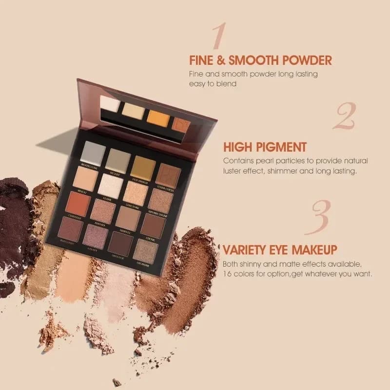 Palette di ombretti a 16 colori Finiture luccicanti e opache Evidenziatore in polvere minerale pigmentata a lunga durata Trucco professionale