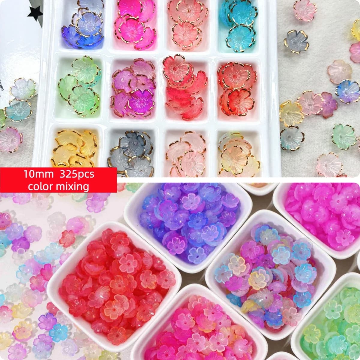 10mm 325pcs DIY five petal flower beads scattered beads, with a variety of colors, can be used for various productions.