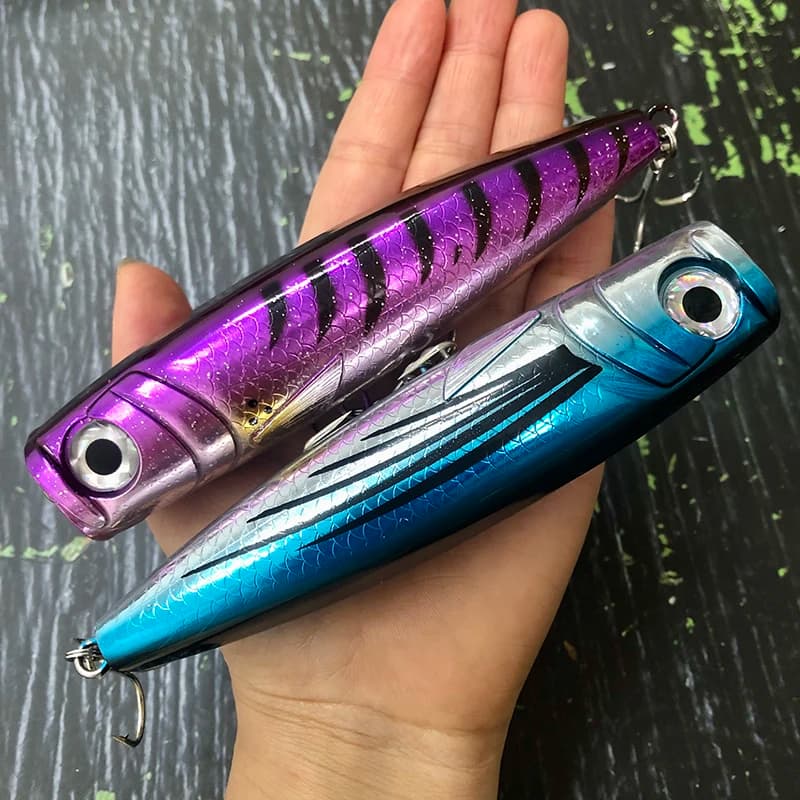 130mm 58g Big Popper Esche da pesca Acqua salata Traina Esca artificiale Pesca Twitch Wobbler Superficie Topwater Swimbait Attrezzatura