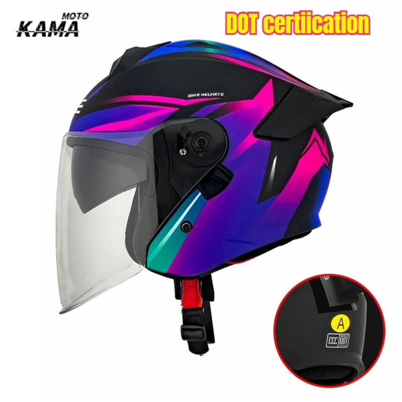Casco da moto certificato DOT Casco da moto con doppia lente 3/4 Mezzo casco da moto Caschi universali maschili e femminili per quattro stagioni