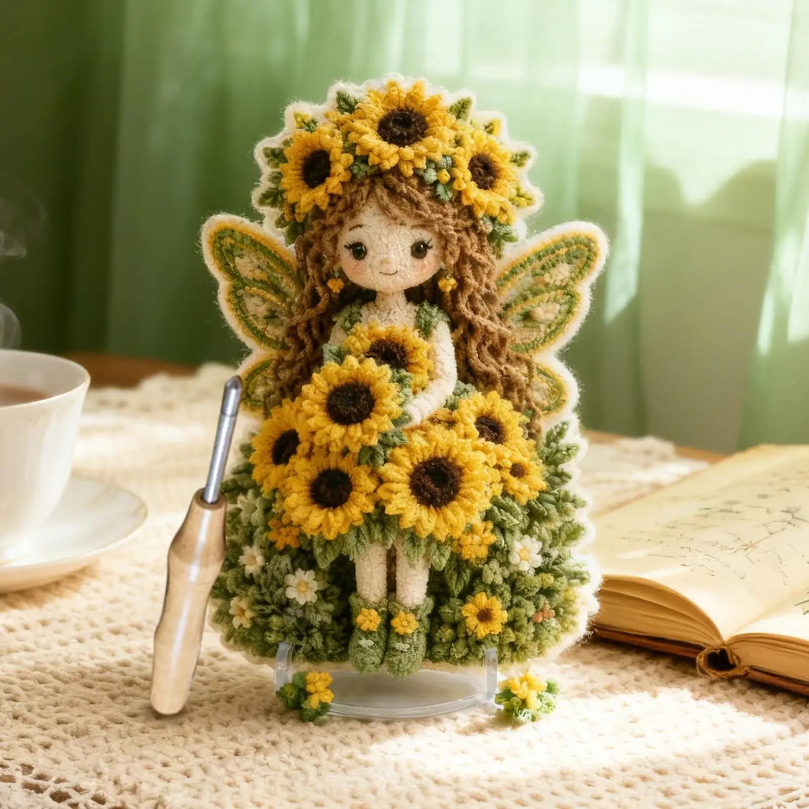 Fairy Fabric Poking Art Kit DIY Handmade Fun 3D Craft Flower Fairy Doll Punch Needle Kit For Adult Beginner HomeDesk Living Room