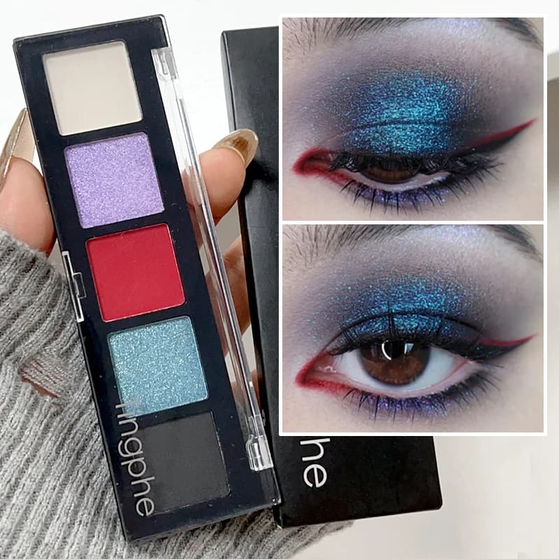 5 colori Smoky Blue Black Eyeshadow Makeup Pallete Matte Pearlescent Eye Shadow Pigment Shimmer Shiny Eye Contour Makeup Palette