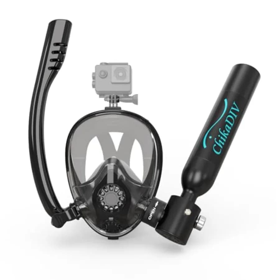 Mini bombola da snorkeling da 0,5 litri in alluminio con maschera integrale, sistema di respirazione subacquea nero, certificata DOT.