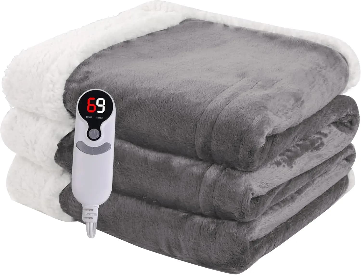 Coperta riscaldata elettrica a grandezza naturale, 72x84 pollici, 6 impostazioni di calore con spegnimento automatico, lavabile in lavatrice in grigio chiaro