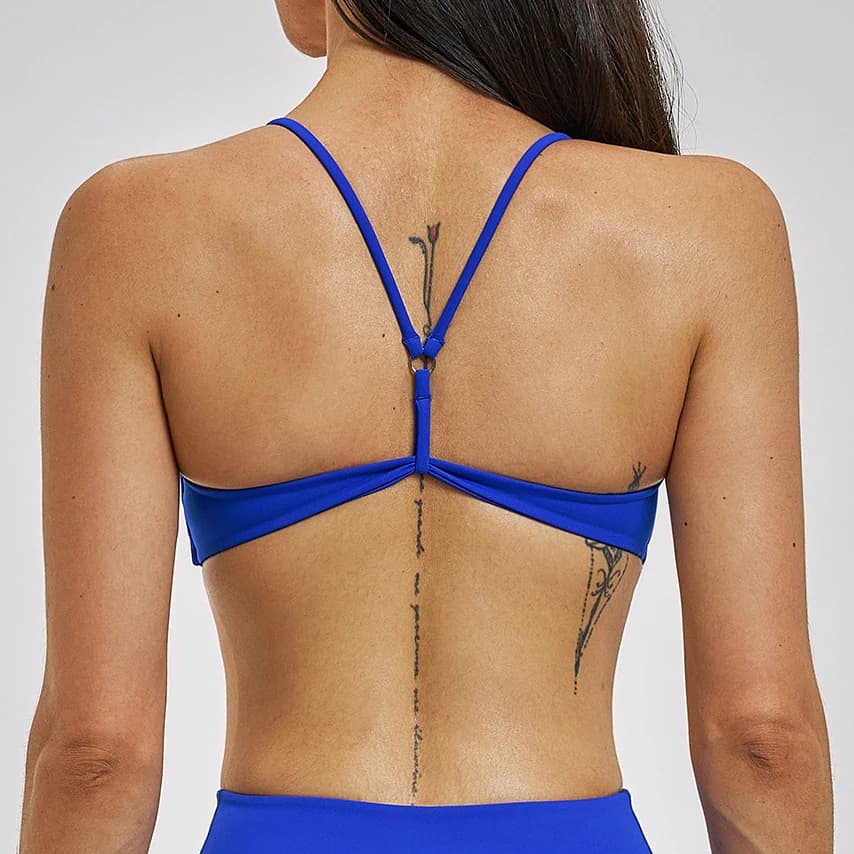Reggiseno sportivo da yoga senza schienale da donna, per palestra, corsa estiva, intimo traspirante a incrocio sulla schiena, top fitness slim fit da donna