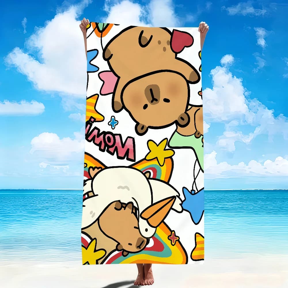 Asciugamano con Faccia di Capibara in Stile Cartoon Kawaii, Morbido e ad Asciugatura Rapida per Spiaggia, Piscina, Viaggi, Palestra, Bagno, Spa, Campeggio, Sport, Regalo