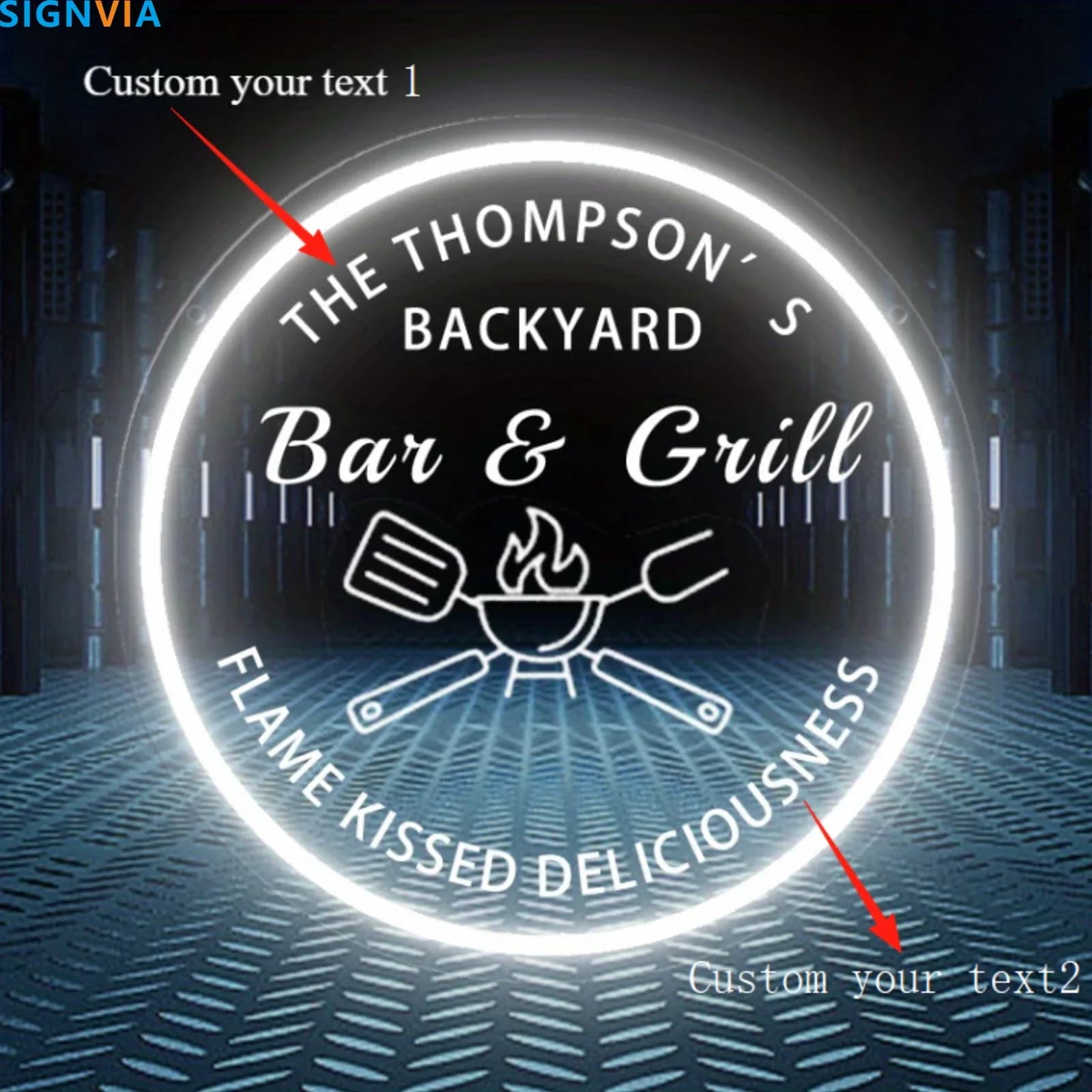 Insegna al neon per barbecue personalizzata Luci a LED regolabili alimentate tramite USB con design inciso, perfette per la decorazione domestica, matrimoni e ristoranti