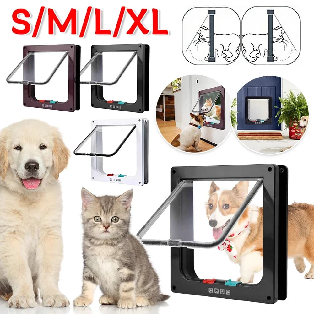 Porta con patta per gatti Porta magnetica per animali domestici con serratura di sicurezza a 4 vie per gatti Porta per piccoli cuccioli in plastica ABS controllabile per gattini Ingresso e uscita di sicurezza