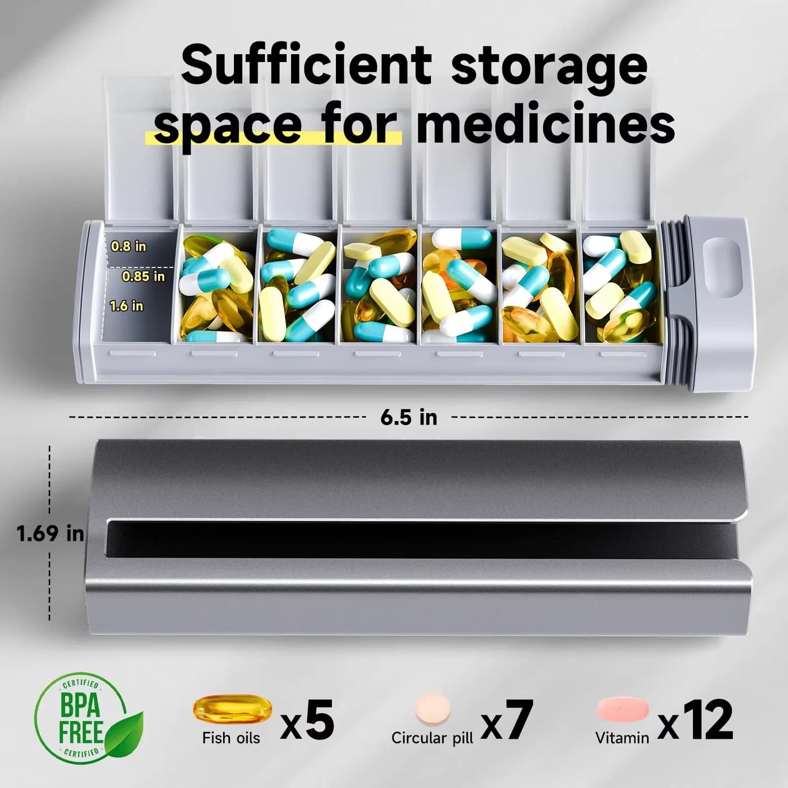 Metal Travel Pills Organizer, Premium Weekly Folders in Waterproof Aluminum for 7 Days, for Medicines, Supplements and Vitamins