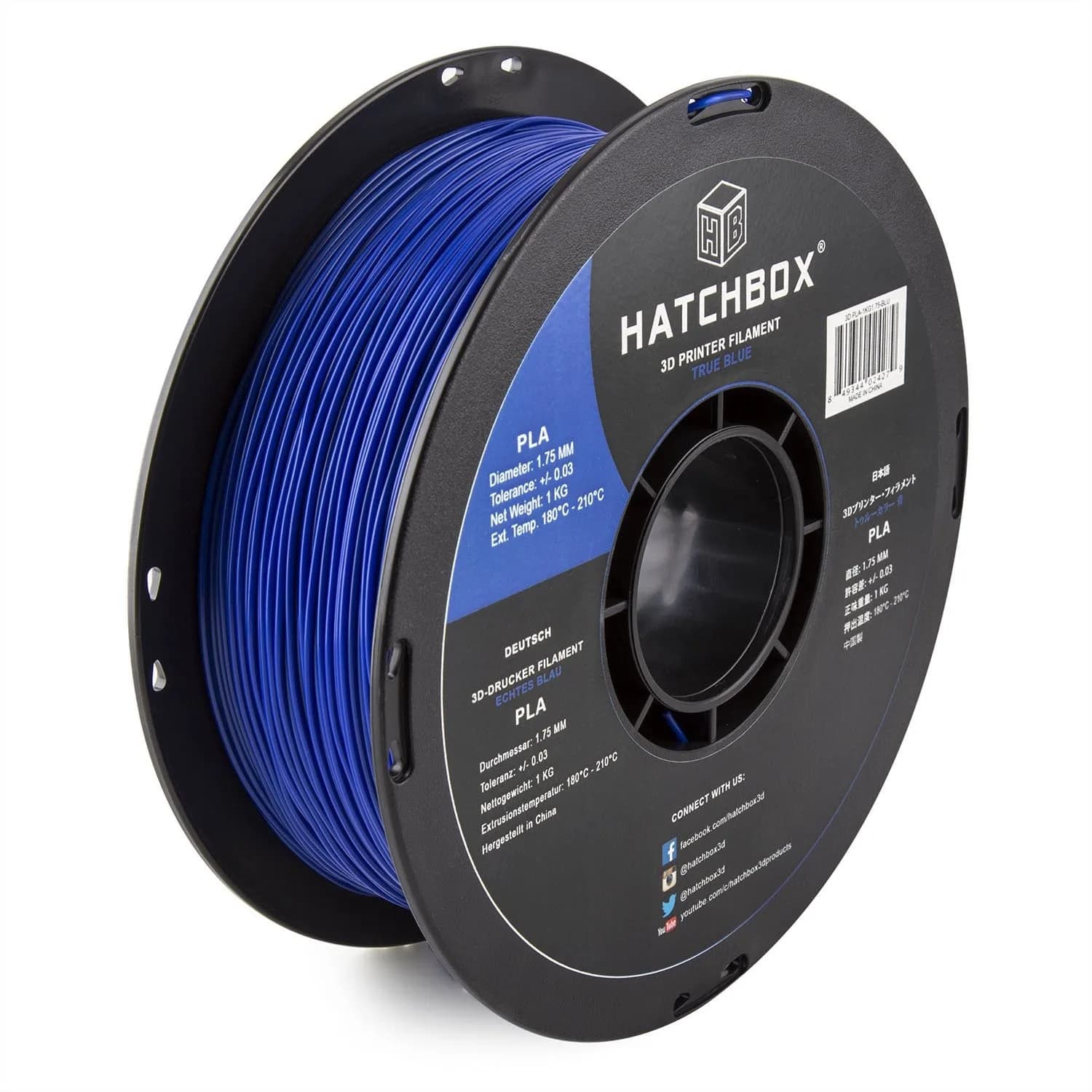 Filamento PLA Blu Autentico da 1,75 mm per Stampante 3D, Bobina da 1 KG, Precisione Dimensionale +/- 0,03 mm, Facile da Usare