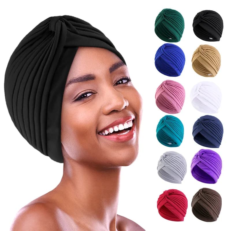 Of the new Women's Candy Color Folded Turbante Cap Casual Wrap the Head Fashion Elastic Head Scarf Muslim Hat Hijab Beanie Chemio Hats