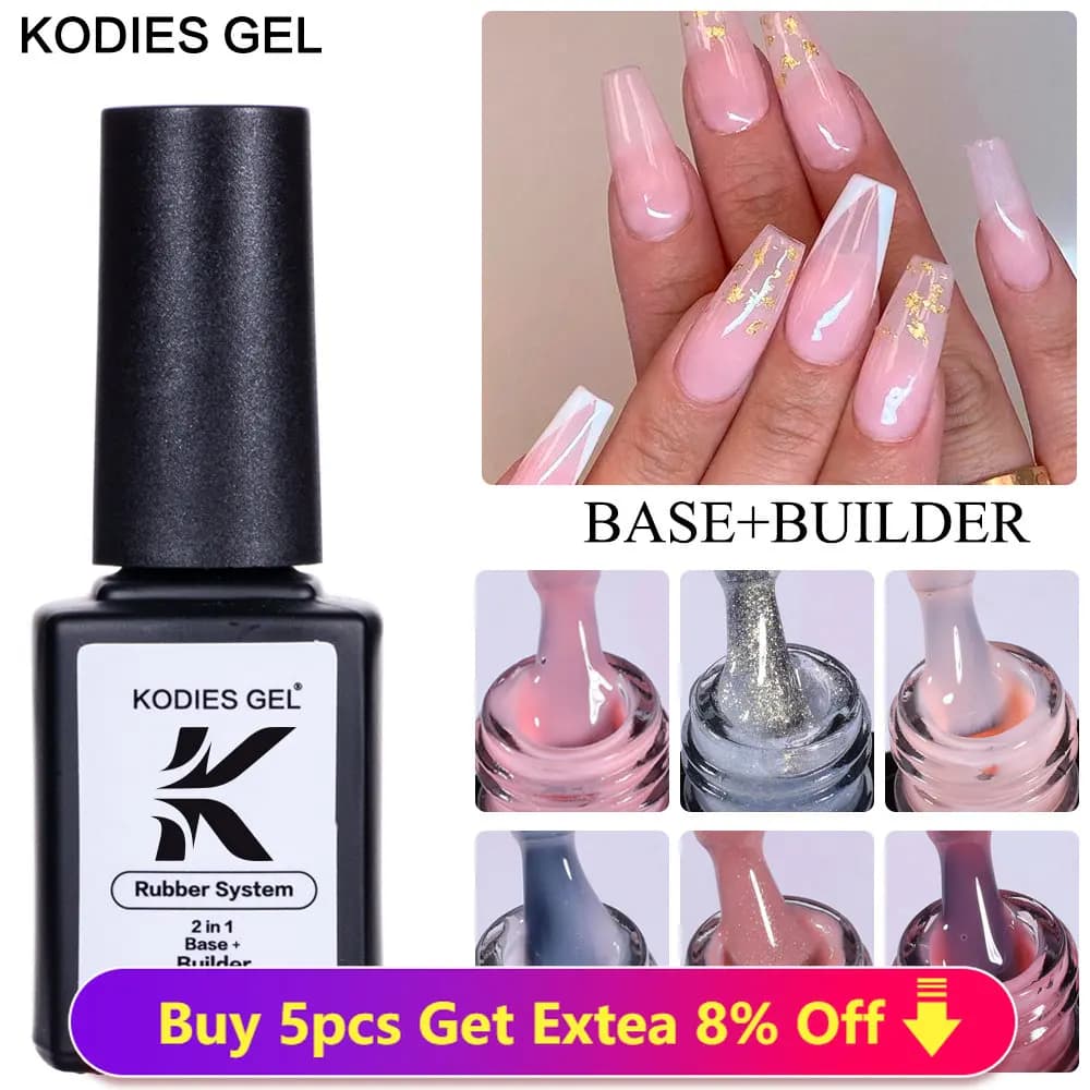KODIES GEL Base in gomma Gel Builder Poly Nail Gel Poly Polish per estensione 12ML Semi permanente UV Manicure Base di colore per Nail Art