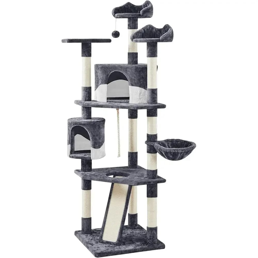 79 Multi-Level Indoor Cat Tower with Sisal Scratch Posts, Plush Perches, and Condo - Gray and White