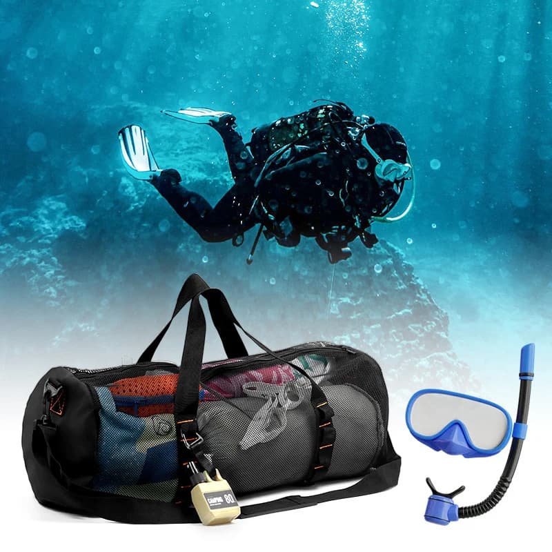 Borsa a rete per immersioni, borsone da viaggio extra large in rete per attrezzatura da immersione subacquea e snorkeling - Borsa impermeabile per maschera, pinne, boccaglio