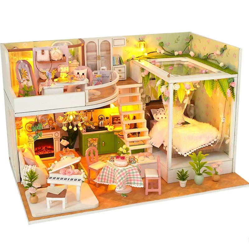Fai da te grande casa in legno Roombox casa delle bambole con mobili casa delle bambole leggera assemblaggio fatto a mano giocattoli in miniatura regali di compleanno creativi