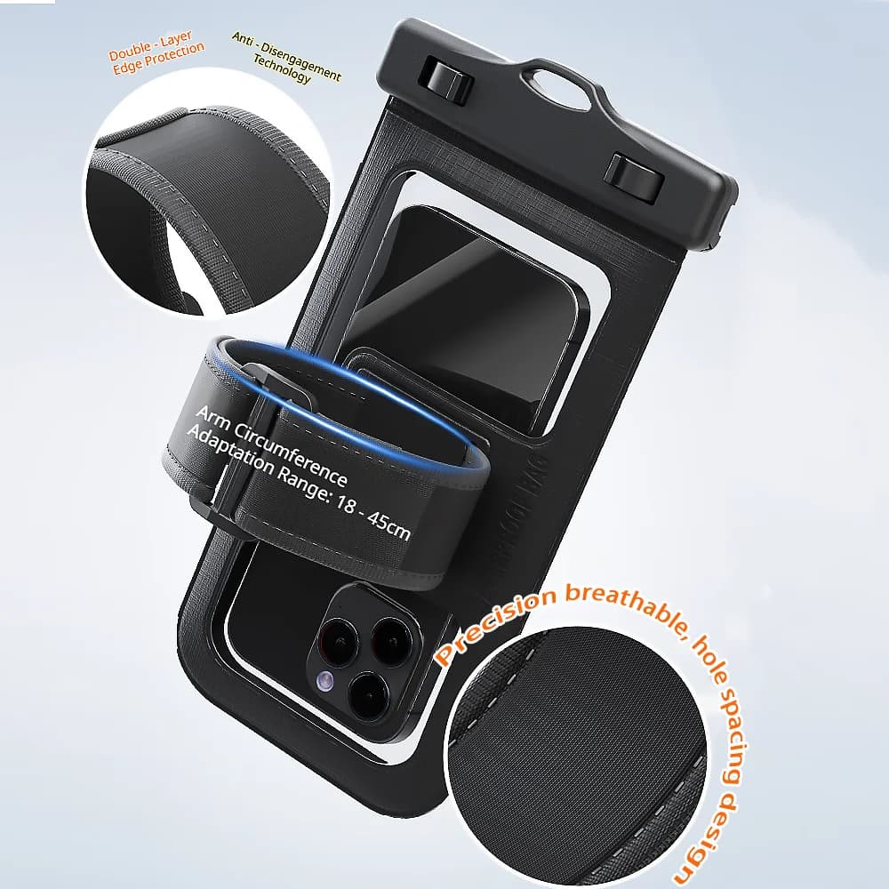 Custodia impermeabile per telefono con cinturino da braccio/sternone staccabile, borsa da polso impermeabile per corsa, ciclismo, sport e nuoto