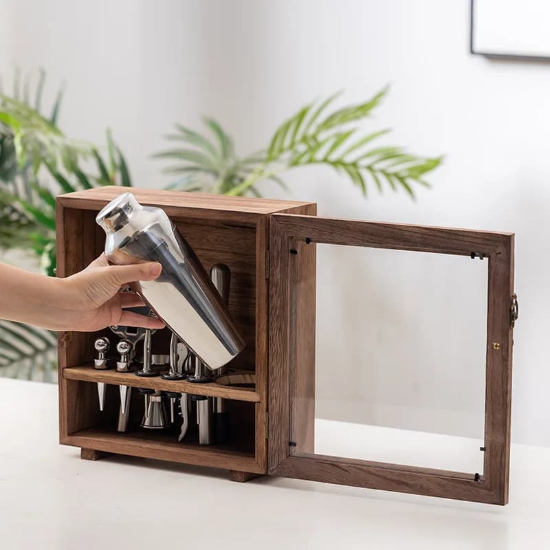 Stainless steel shaker shaker 304 set cocktail bar household full set of hand crank tools dust cover