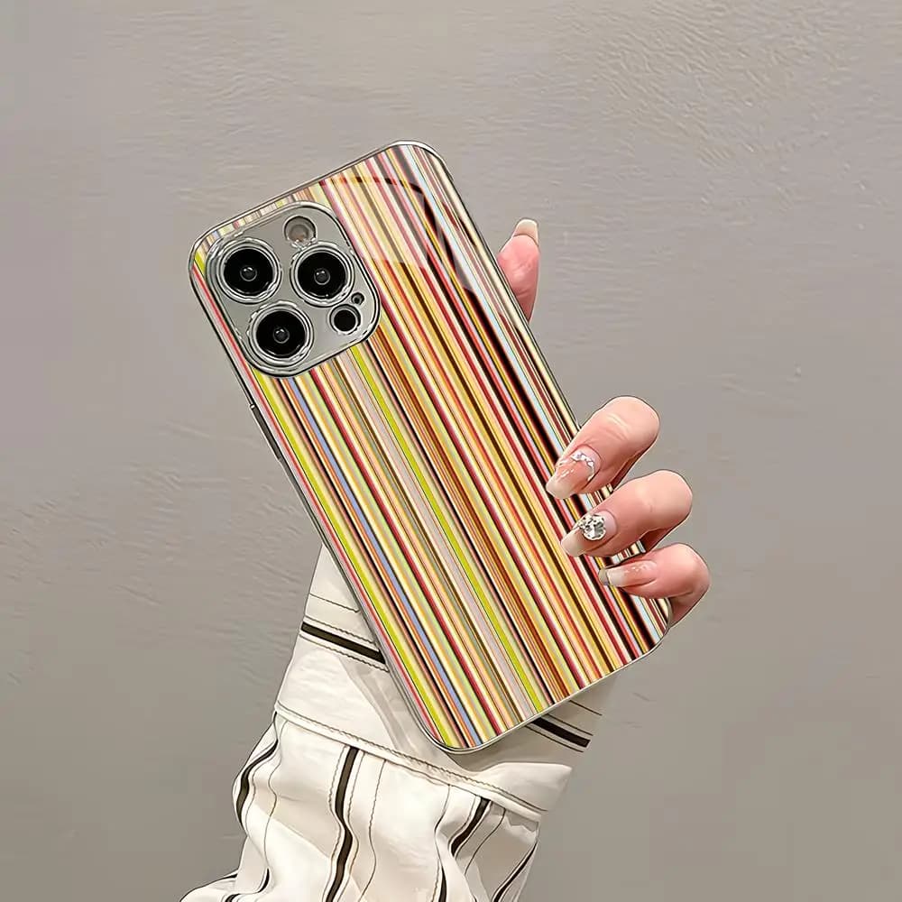 Color line silver plated glass phone case suitable for iPhone 17 16 15 14 13 12 11 Pro/Max/Plus shockproof back cover