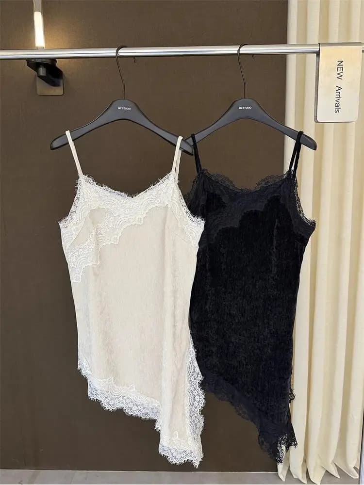 Retro Lace Strap Slimming Inner Wear Base Skirt Design Casual Commute Top Women's Vest Tops Commute Style Regular Fit V Neck
