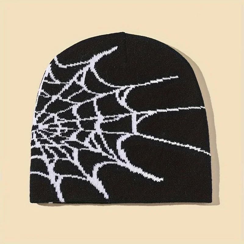 2023 New Goth Spider Web Jacquard Beanie Caps Y2K lavorato a maglia caldo Hip Hop unisex elastico cappello lavorato a maglia berretto con teschio per donna uomo