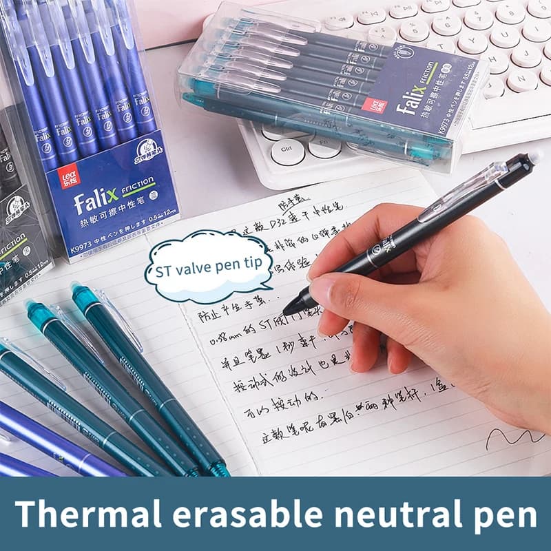 Set di 12 Penne Multicolore 0.5mm con Inchiostro Nero/Blu Magico, Ricariche Cancellabili, Penna Gel Lavabile per Ufficio e Scuola