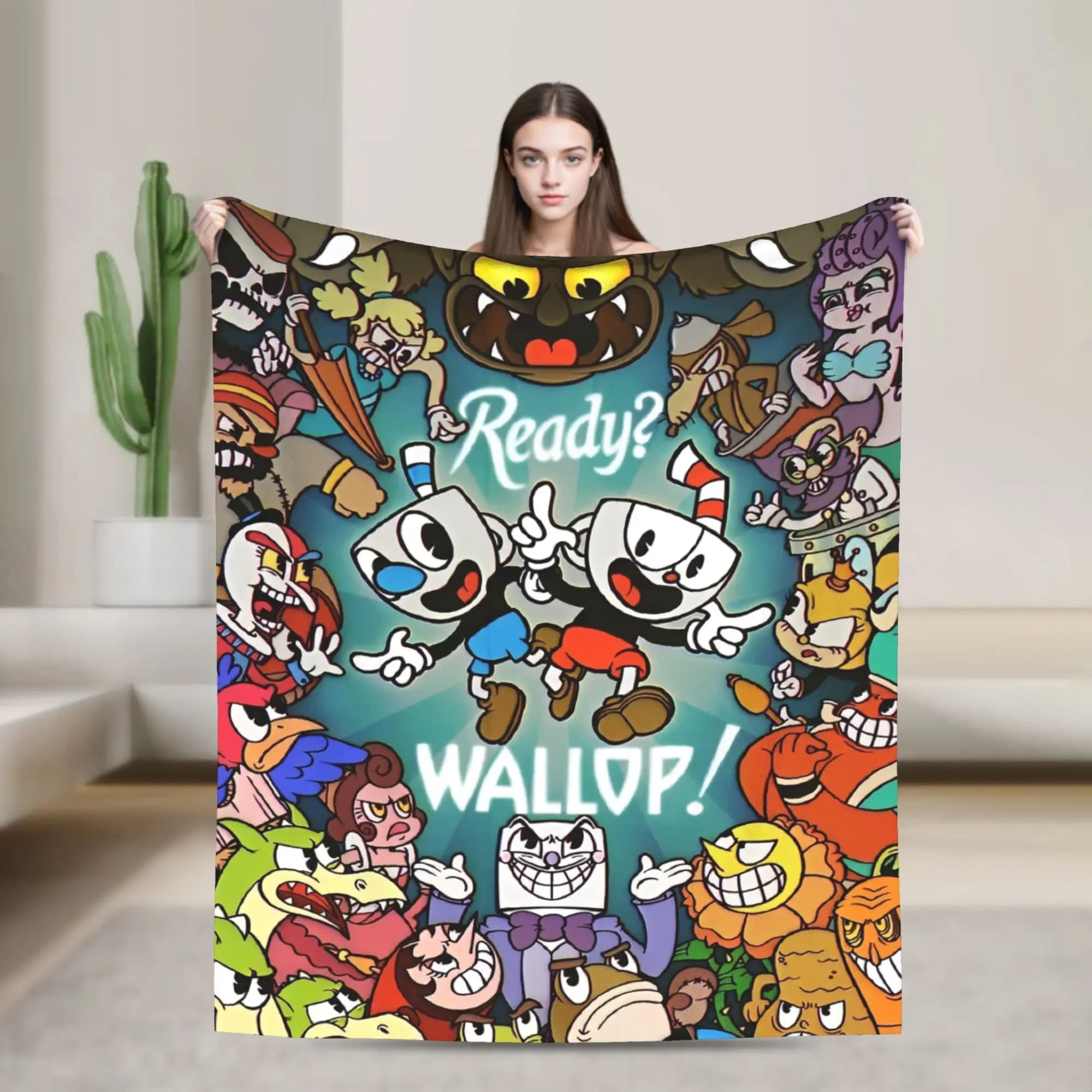 Cuphead cartoon Flannel Blanket Warm Soft Throw Blanket for Bedroom Travel Print Bedspread Sofa Bed Cover