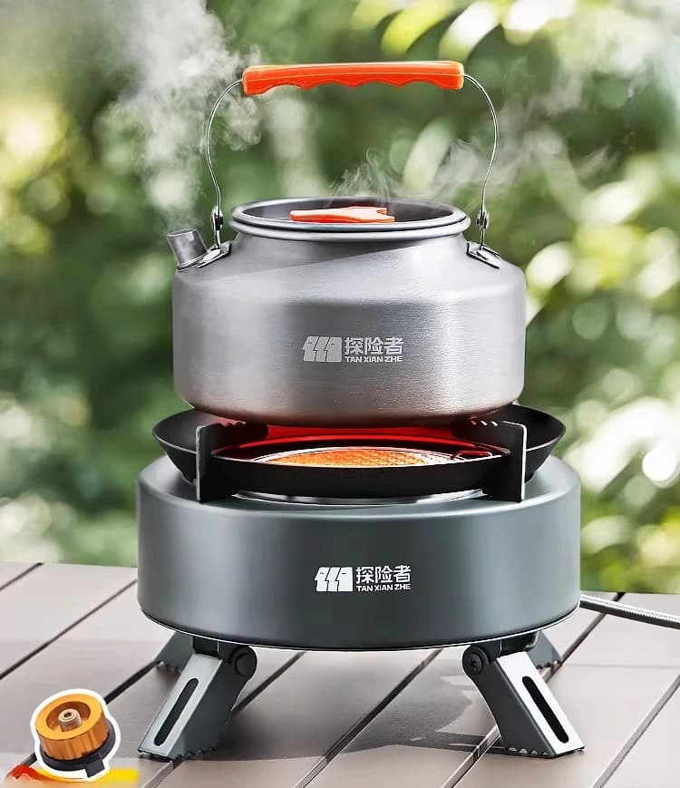 Fornello a Gas Portatile Scomponibile per Campeggio e Picnic, Set di Strumenti da Cucina Antivento, Attrezzatura per Fornello a Cassetta Senza Serbatoio