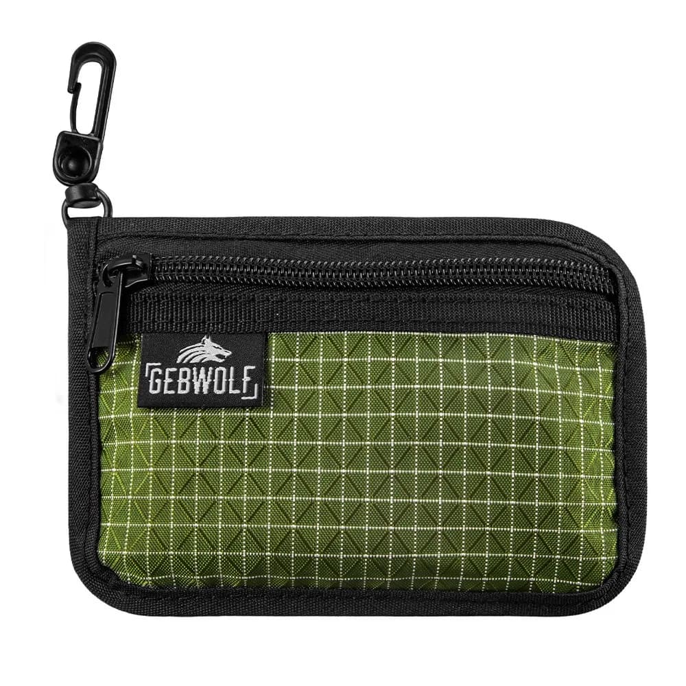 Portable Fabric Zip Wallet Black Grid Pattern Passport Holder Front Pocket Key Clip Document Organizer Daily Commute