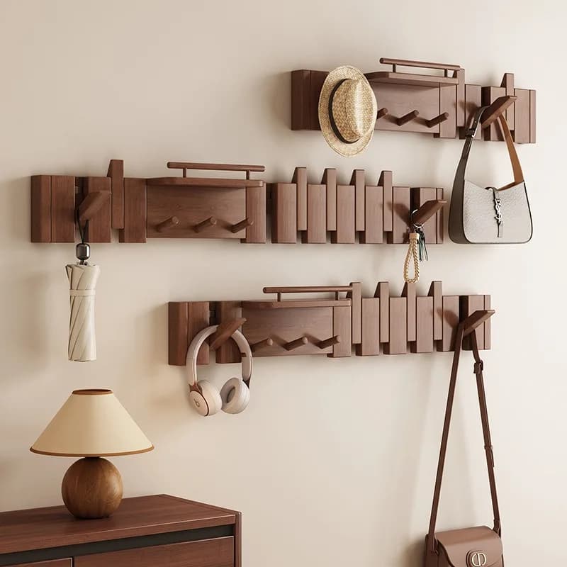 Piano-shaped Coat Hanger Wall Hanging Hook Can Be Folded Solid Wood Material Multi-functional Clothes Hanger for Entrance Doors