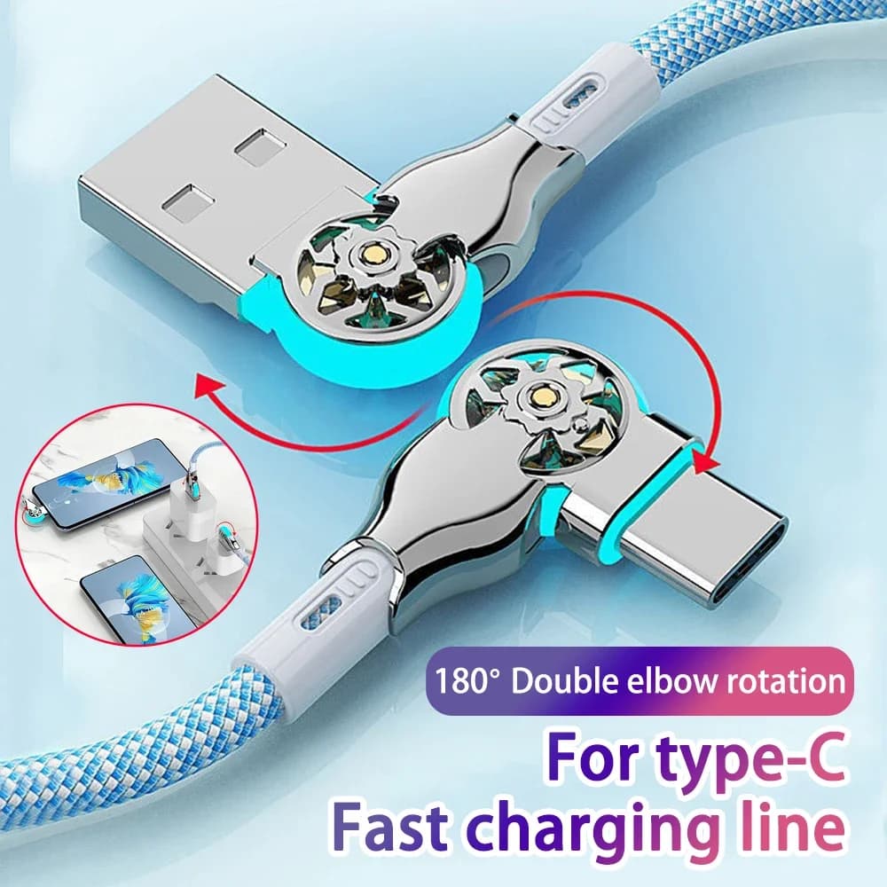 Cavo di ricarica dati USB A a Tipo C con rotazione a 180 gradi, in lega di zinco intrecciata, per ricarica rapida USB, compatibile con Huawei, Samsung, Xiaomi